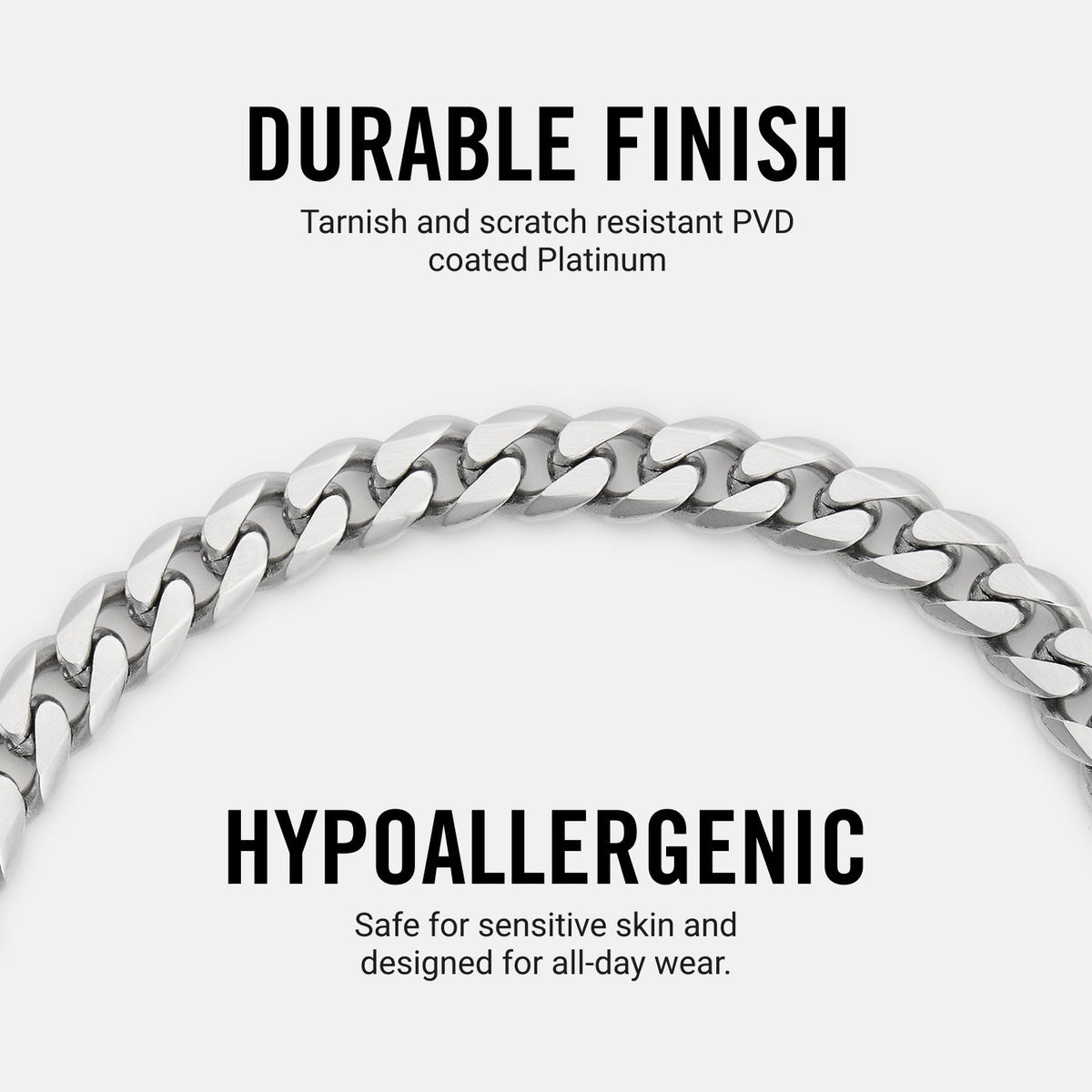 6mm Curb Bracelet - Platinum - Large